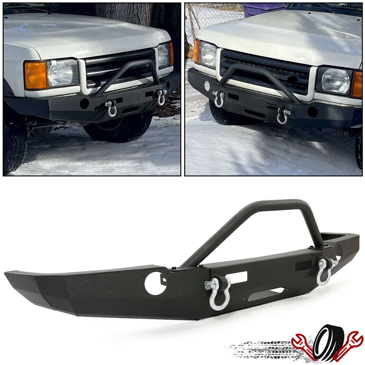 Front Steel Black Winch Bumper W/ Bull Bar For 1998-2004 Land Rover Discovery II