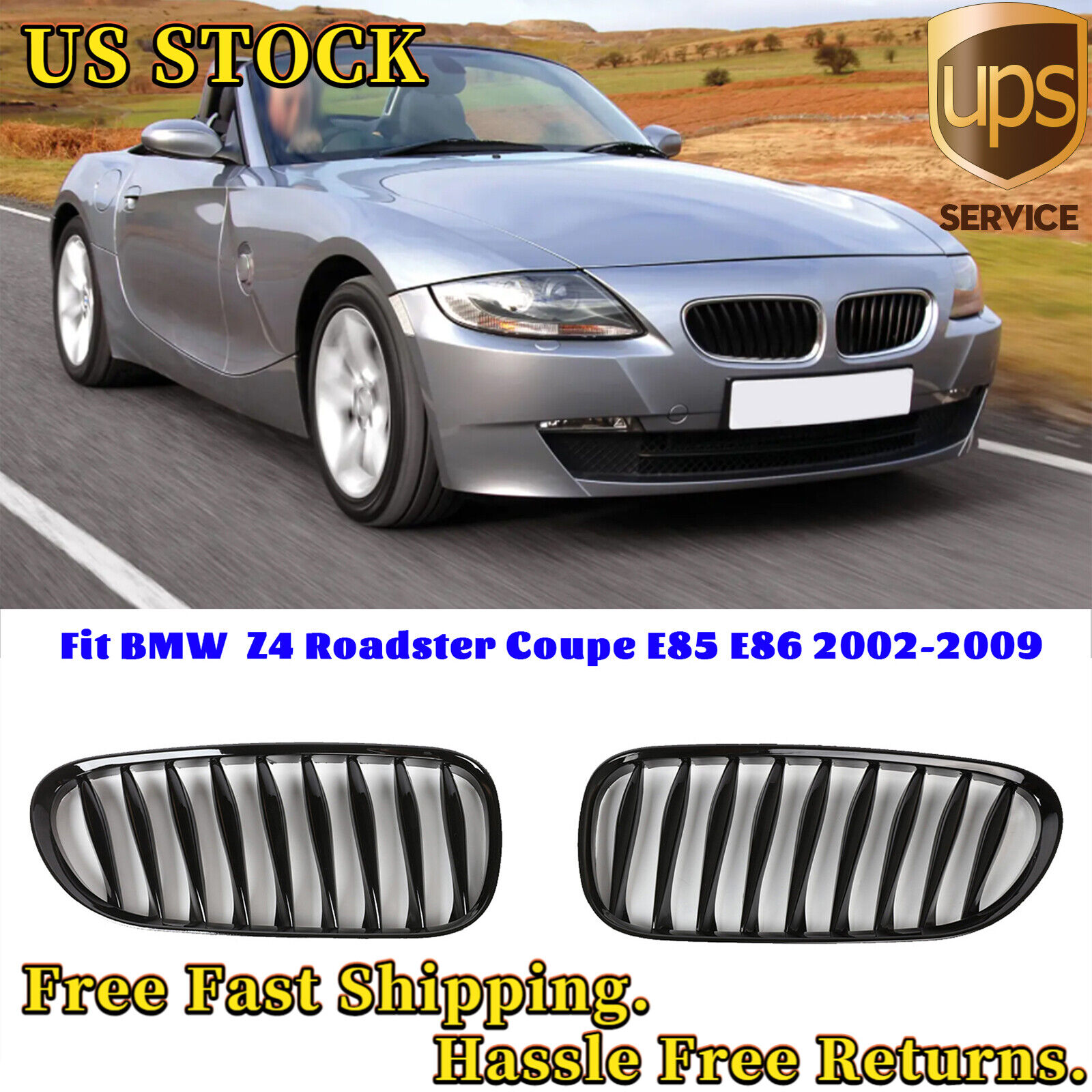 Front Bumper Kidney Grilles Grill For BMW Z4 E85 E86 Coupe Roadster Gloss Black