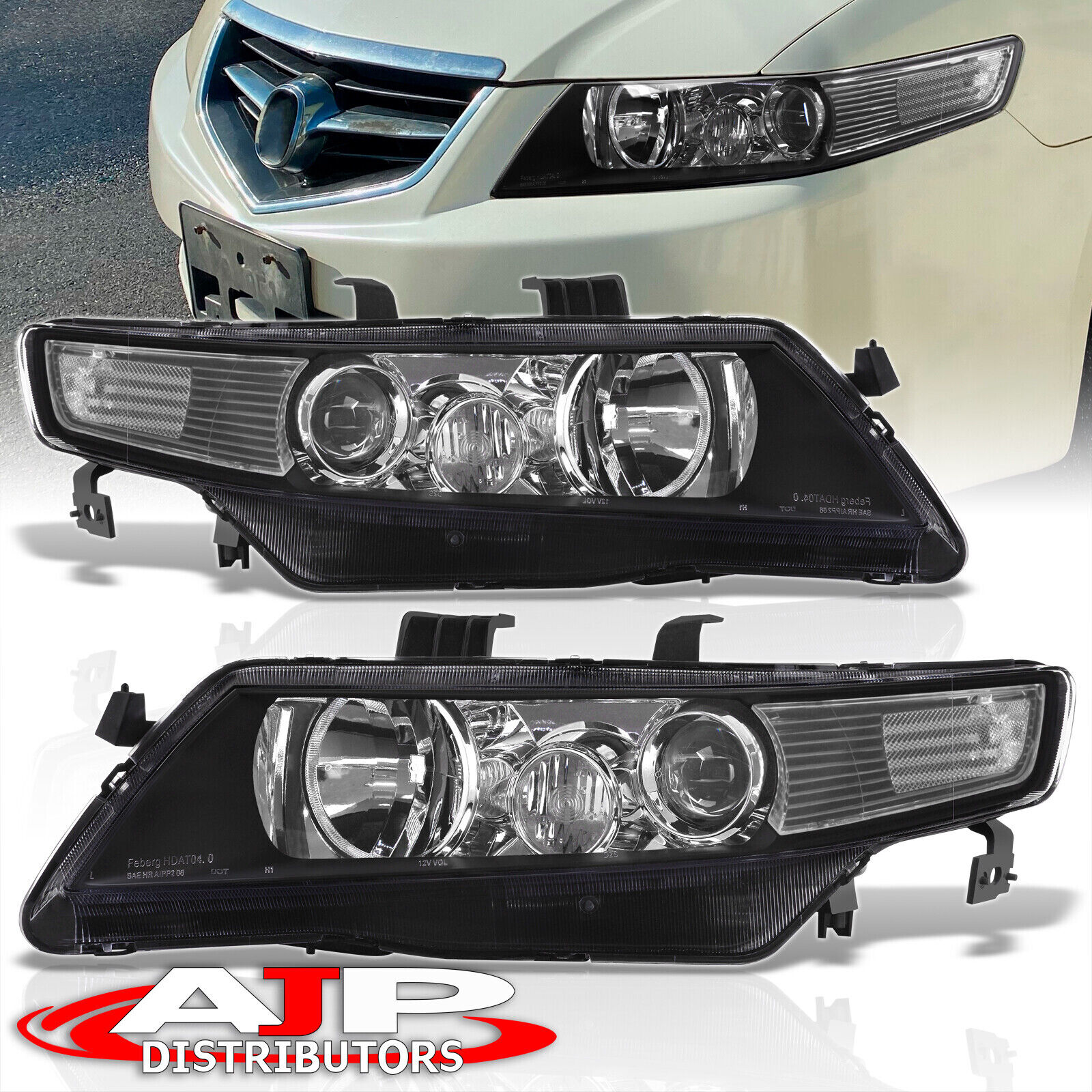 Black Clear OE Style Replacement Head Lights Lamps Pair For 2004-2008 Acura TSX