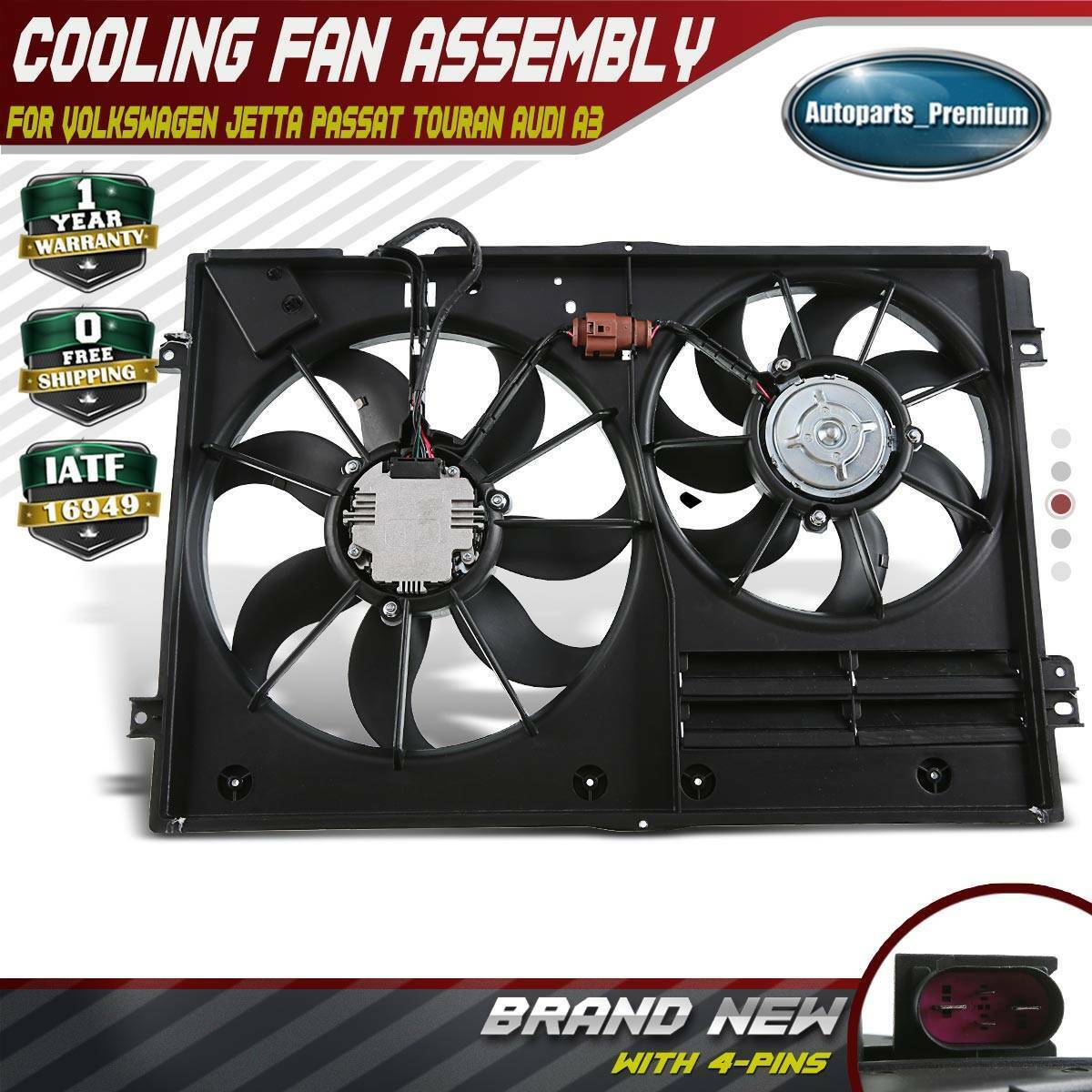 Radiator Engine Cooling AC Fan Assembly w/ Brushless Motor for Audi VW Passat
