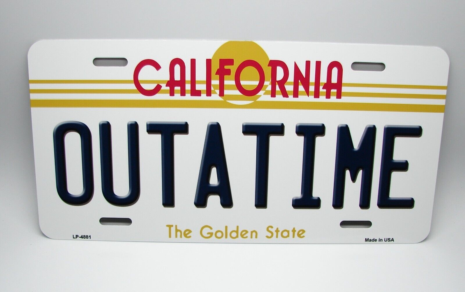 OUTATIME CALIFORNIA METAL CAR LICENSE PLATE TAG.BACK TO THE FUTURE LICENSE PLATE