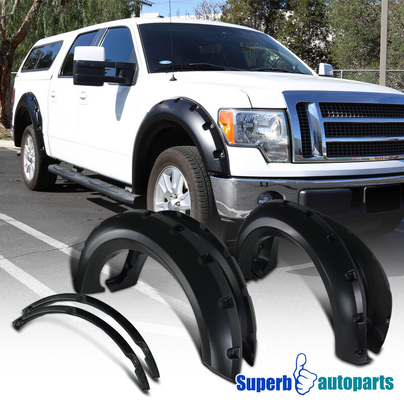 For 2009-2014 Ford F-150 4PC Smooth Paintable Pocket Rivet Style Fender Flares