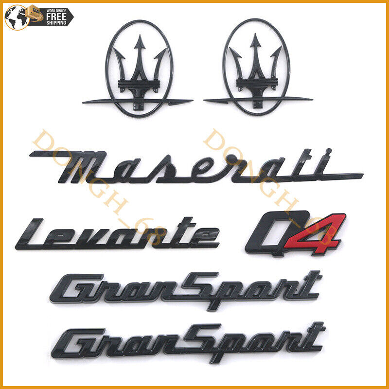 7x Gloss Black Emblem Levante Q4 RH & LH Side Trunk GranSport Badge For Maserati