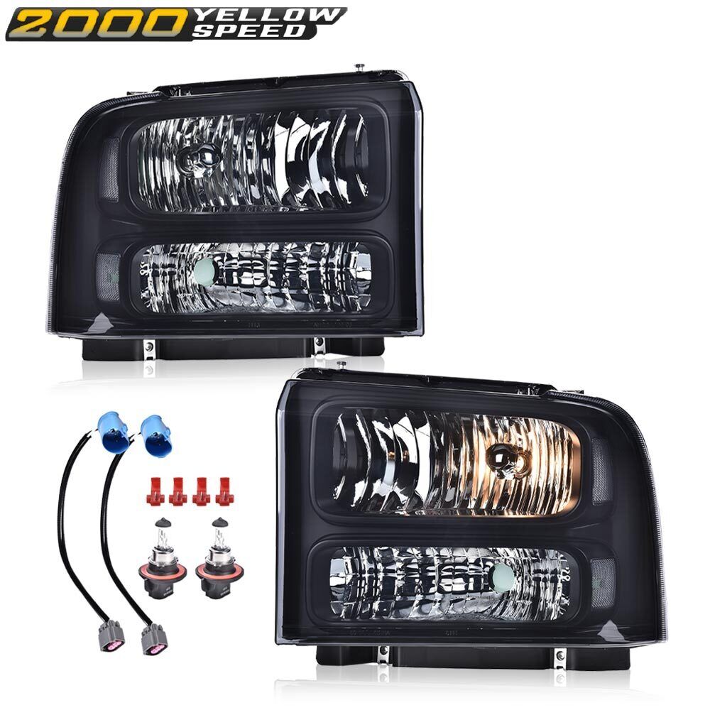 Fit For 99-04 Ford Super Duty Excursion Smoke/Black Conversion Headlights LH+RH