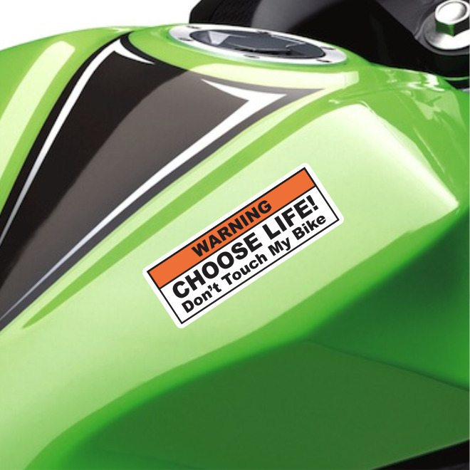 (2X) Funny Warning Sticker Decal - Choose Life Don\'t Touch My Bike Cruiser Sport