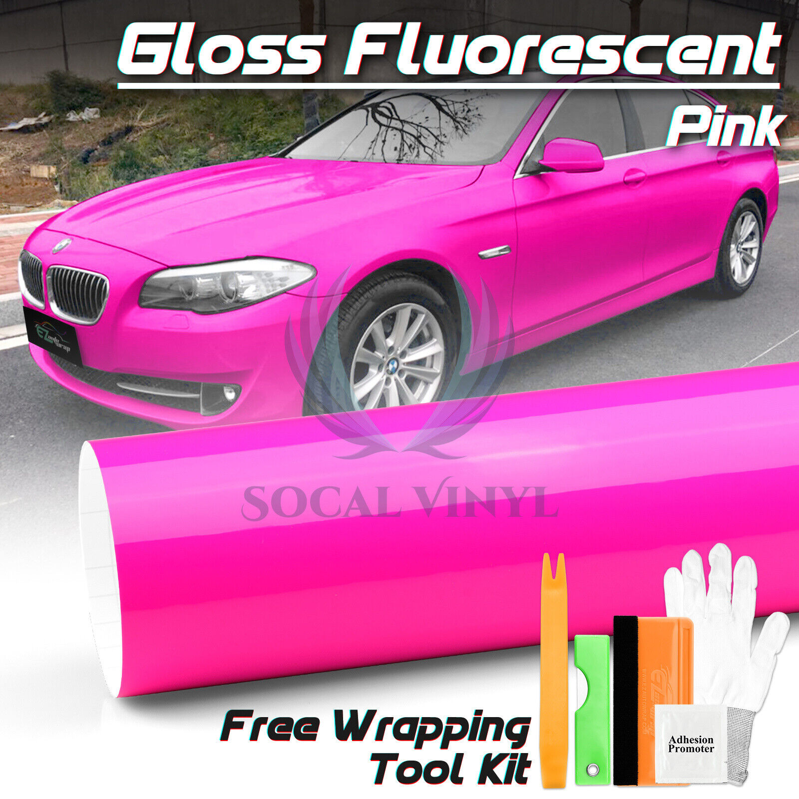Fluorescent Gloss Neon Pink Car Sticker Decal Vinyl Wrap Air Release Sheet Film