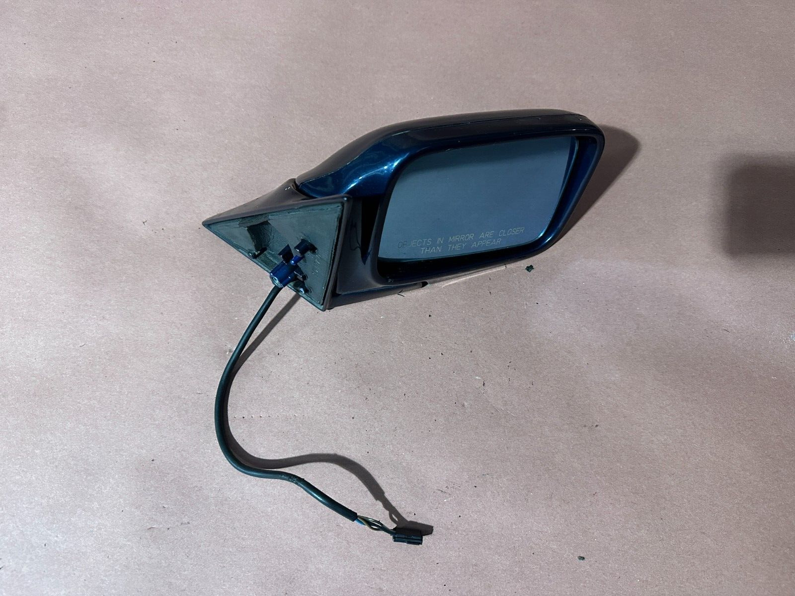 BMW E34 525I Right Outside Heated Mirror Assembly Electric Azure Blue OEM #92295