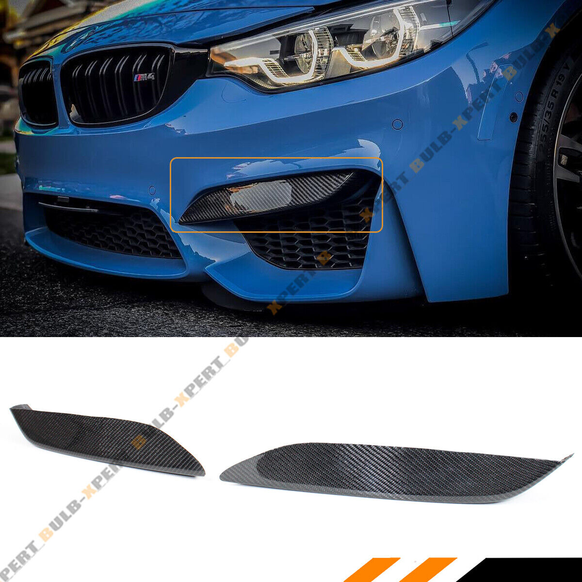 FOR 15-19 BMW F80 M3 F82 F83 M4 CARBON FIBER FRONT BUMPER AIR VENT EYELID COVERS