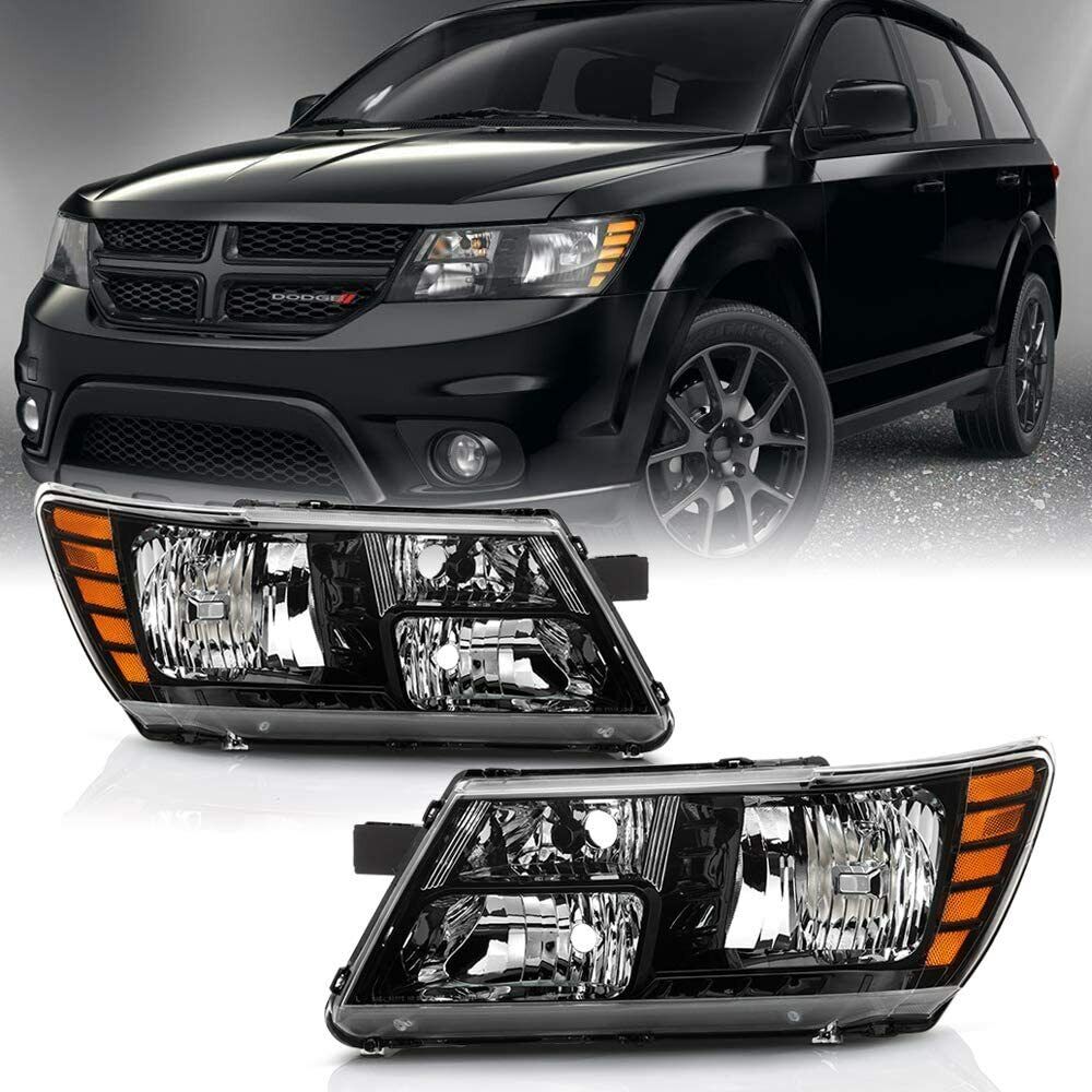 For 2009-2019 Dodge Journey w/ Black Trim Headlight Both Sides Headlamps Set