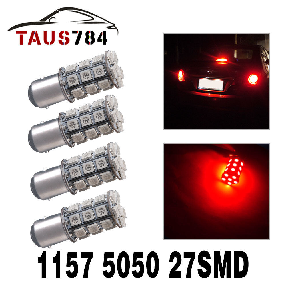 4x Red BAY15D 1157 27-SMD 5050 LED Light Bulbs Turn Signal Tail Brake Stop 12V
