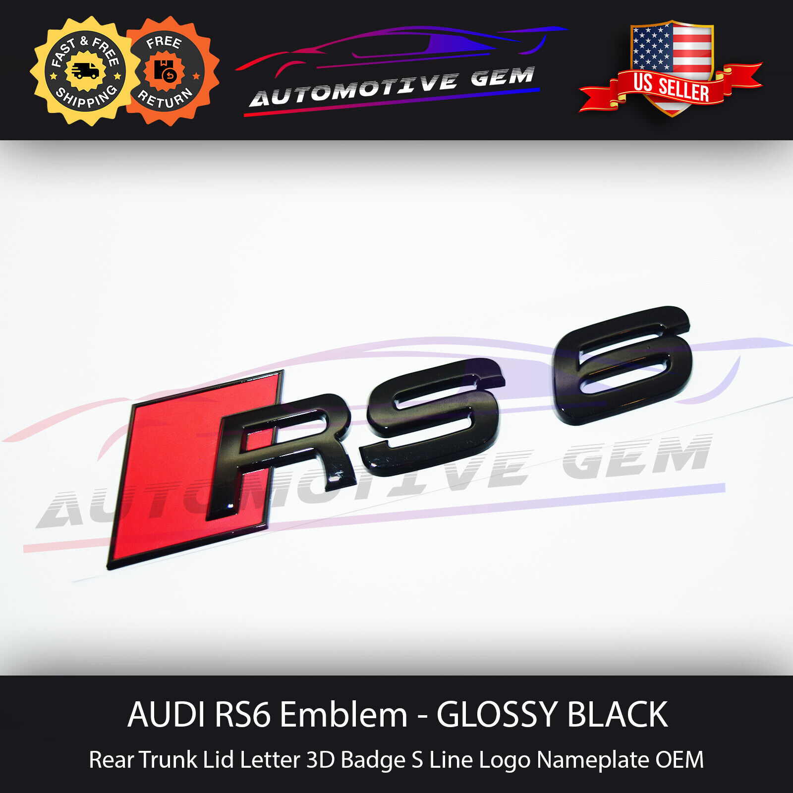 Audi RS6 Emblem GLOSS BLACK Rear Trunk Lid Letter Badge S Line Logo Nameplate