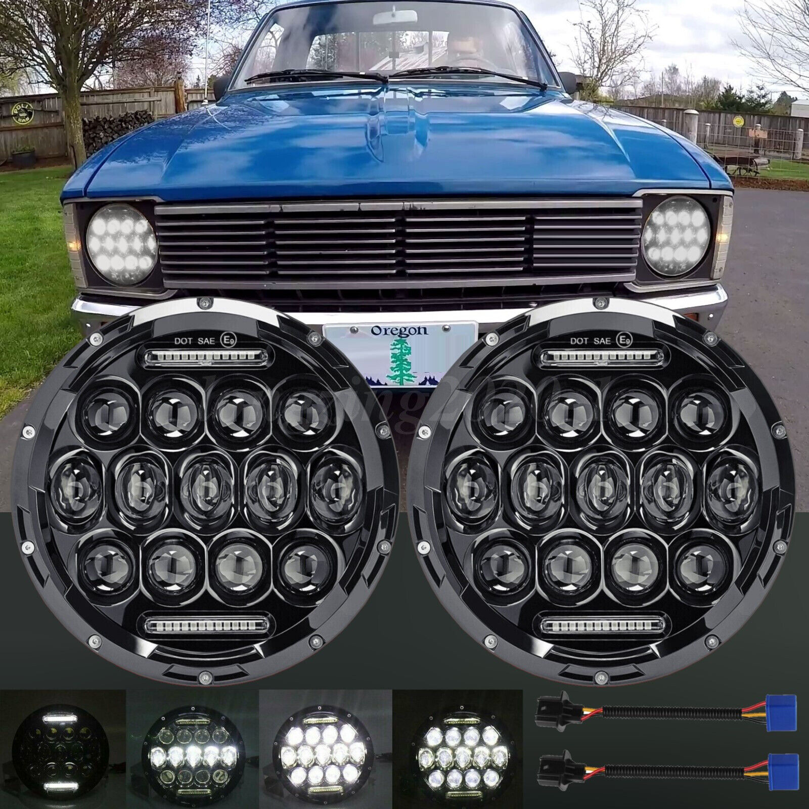 For 1979 1980 1981 Toyota Pickup Pair 7\'\' Inch Round LED Headlights Hi/Lo DRL