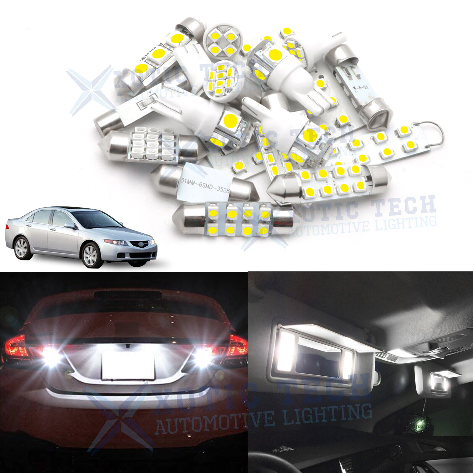 10x White LED Interior Package Reverse License Light Kit For Acura TSX 2004-2008