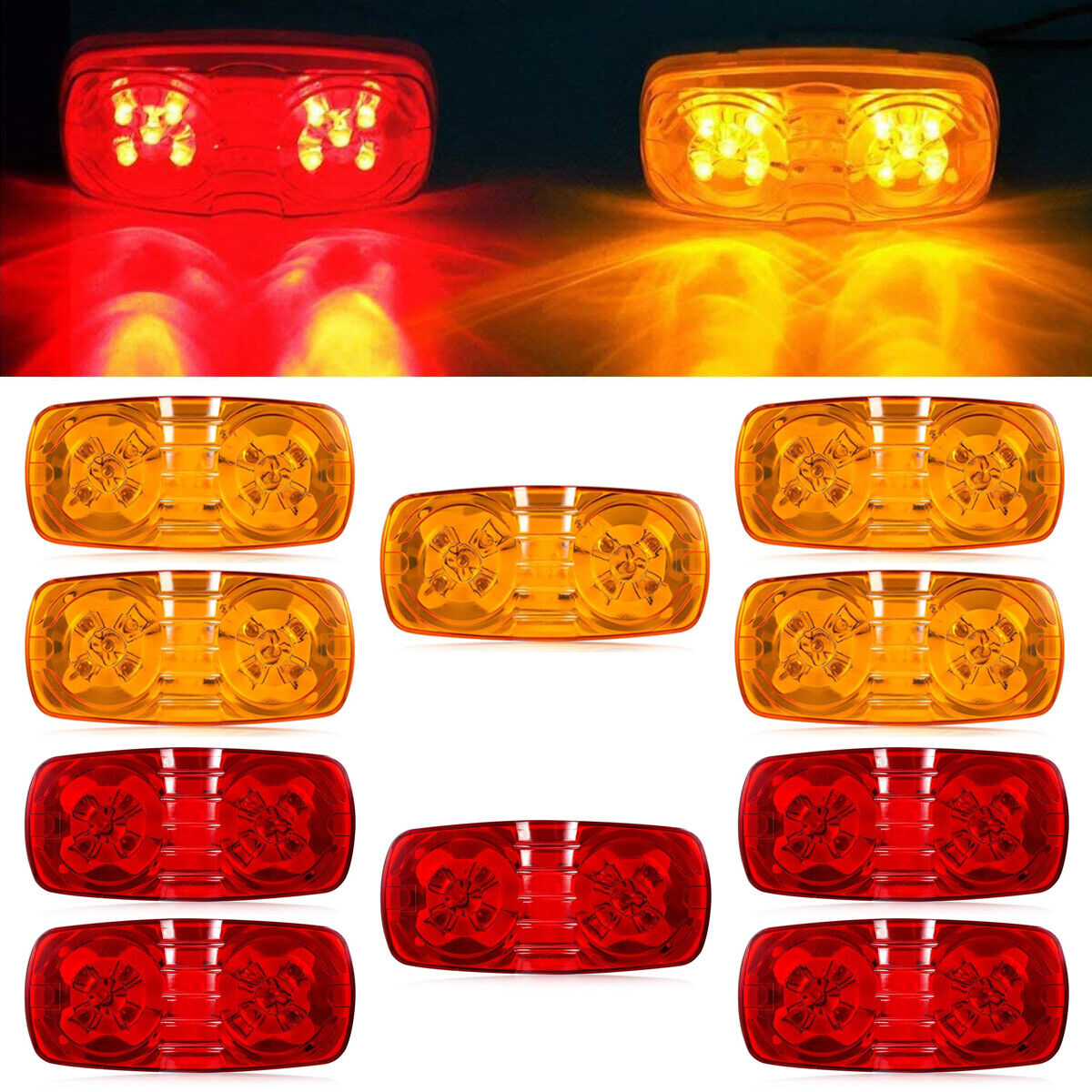 10x Red/Amber LED Side Marker Lights Indicators RV Camper Trailer Truck Running