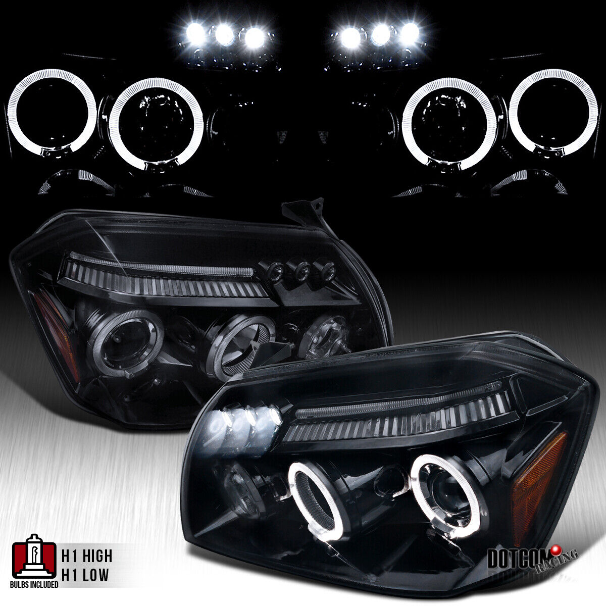 Fit 2005-2007 Dodge Magnum Black Smoke Dual LED Halo Projector Headlights Lamps