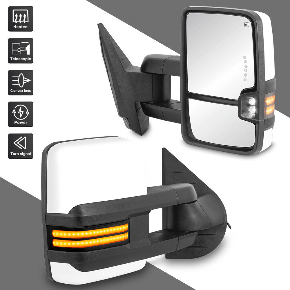 White Painted Power Tow Mirrors Switchback For 2008-2013 Chevy Silverado