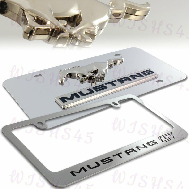 Ford Mustang GT 3D Mirror Stainless Steel License Plate Frame -2PCS Front & Back