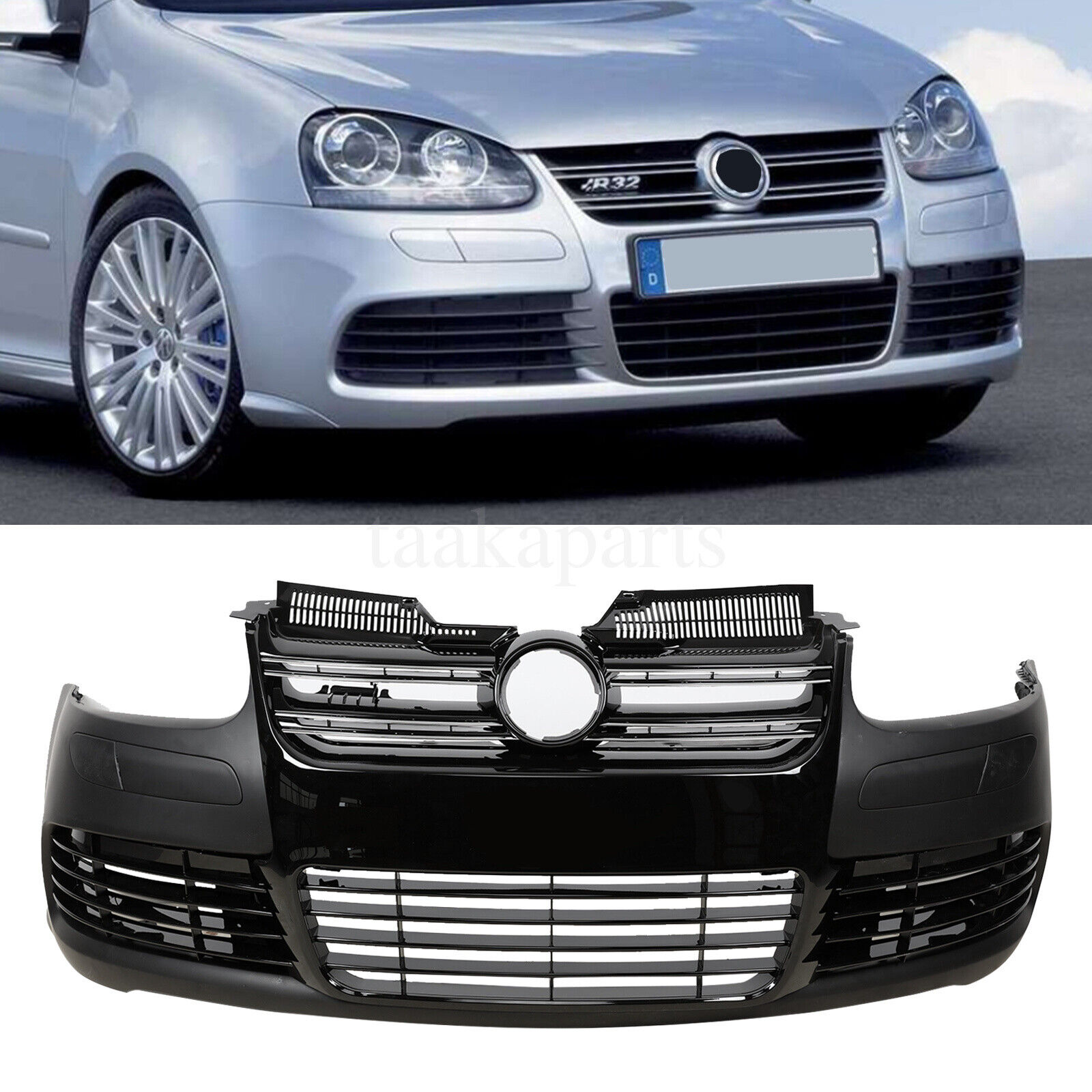 R32 Style Front Bumper Cover W/ Grille For Volkswagen Golf 5 VW MK5 2003-2008