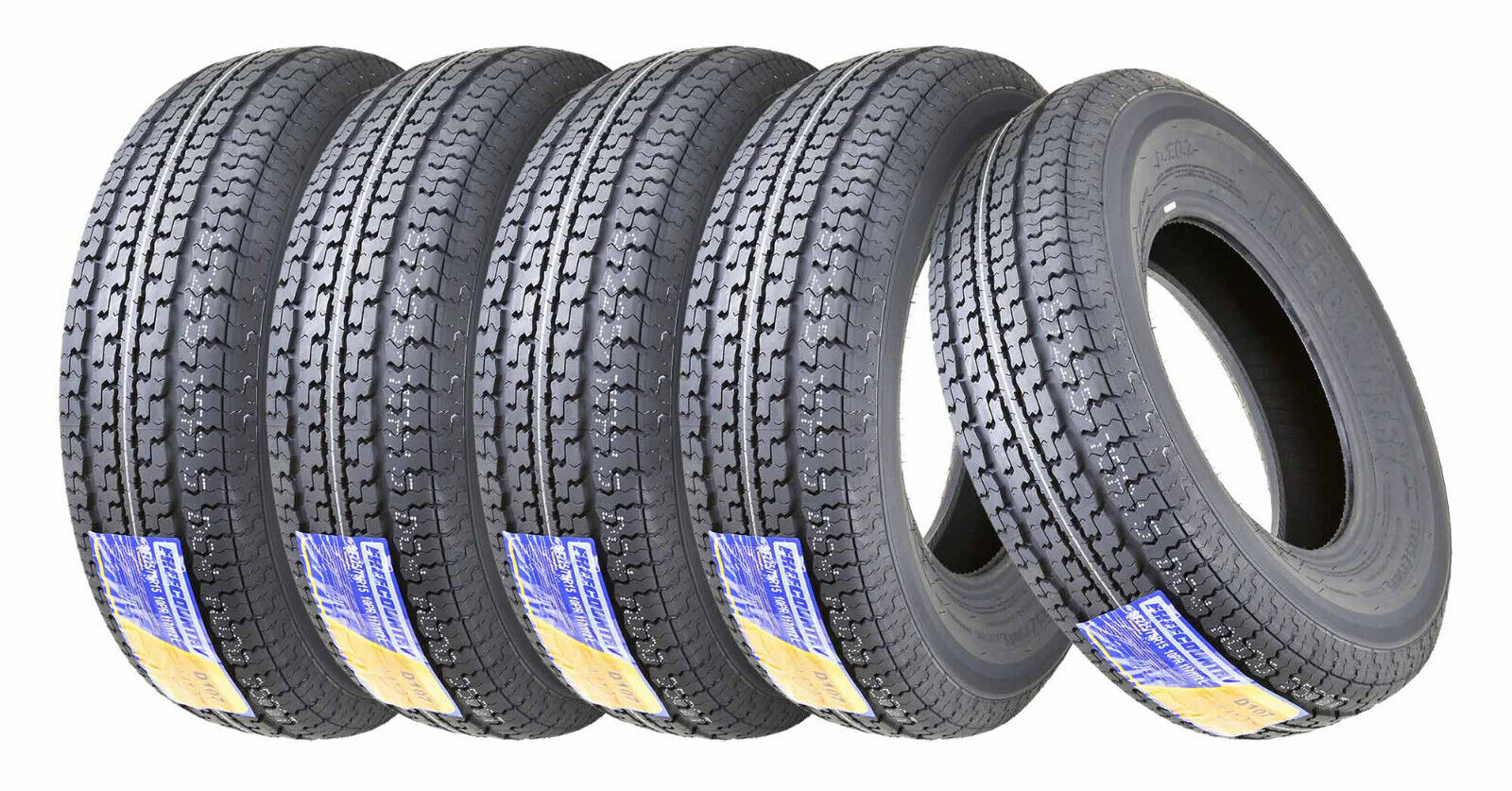 5 ST225/75R15 Trailer Tires 225 75 15 Free Country Radial 10PR LRE w/Scuff Guard