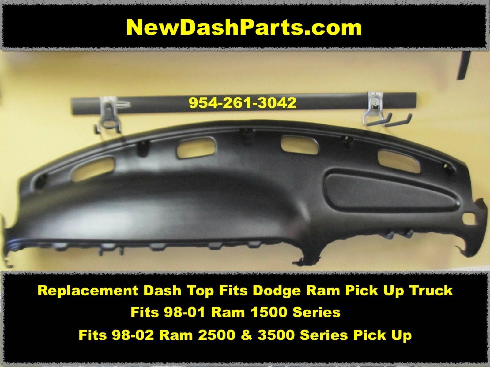 98 99 00 01 02 Dodge Ram Plastic Dash Top Replacement / Black Unpainted