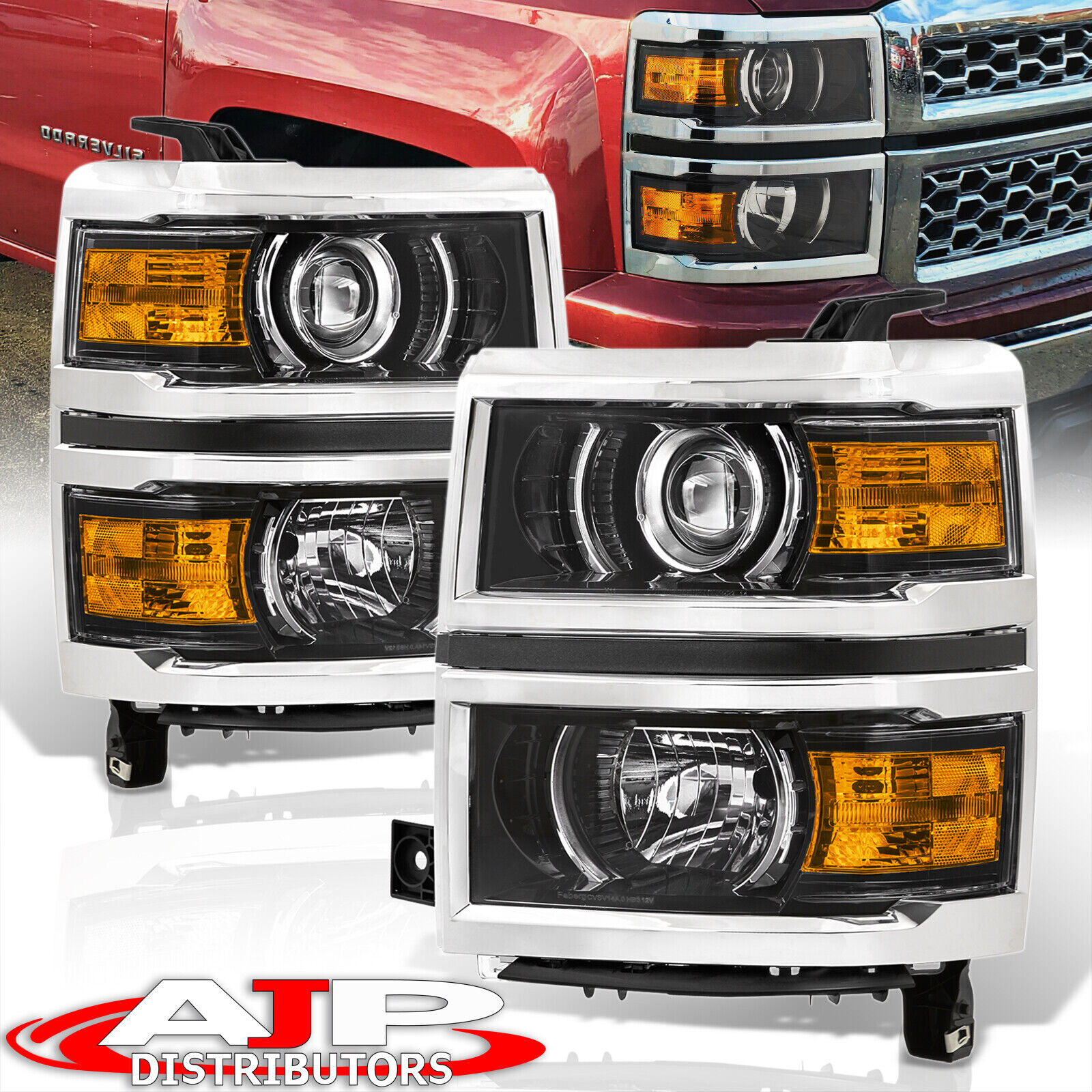 Black OE Style Projector Head Lights Lamps For 2014-2015 Chevy Silverado 1500