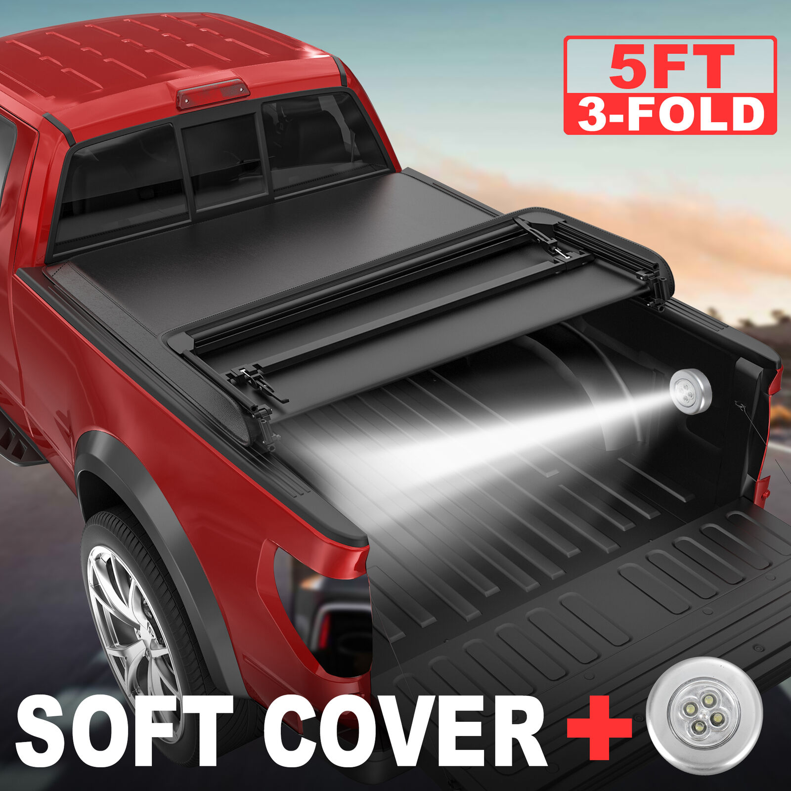 5FT Truck Bed Tri-Fold Tonneau Cover For 2004-2012 Chevy Colorado GMC Canyon