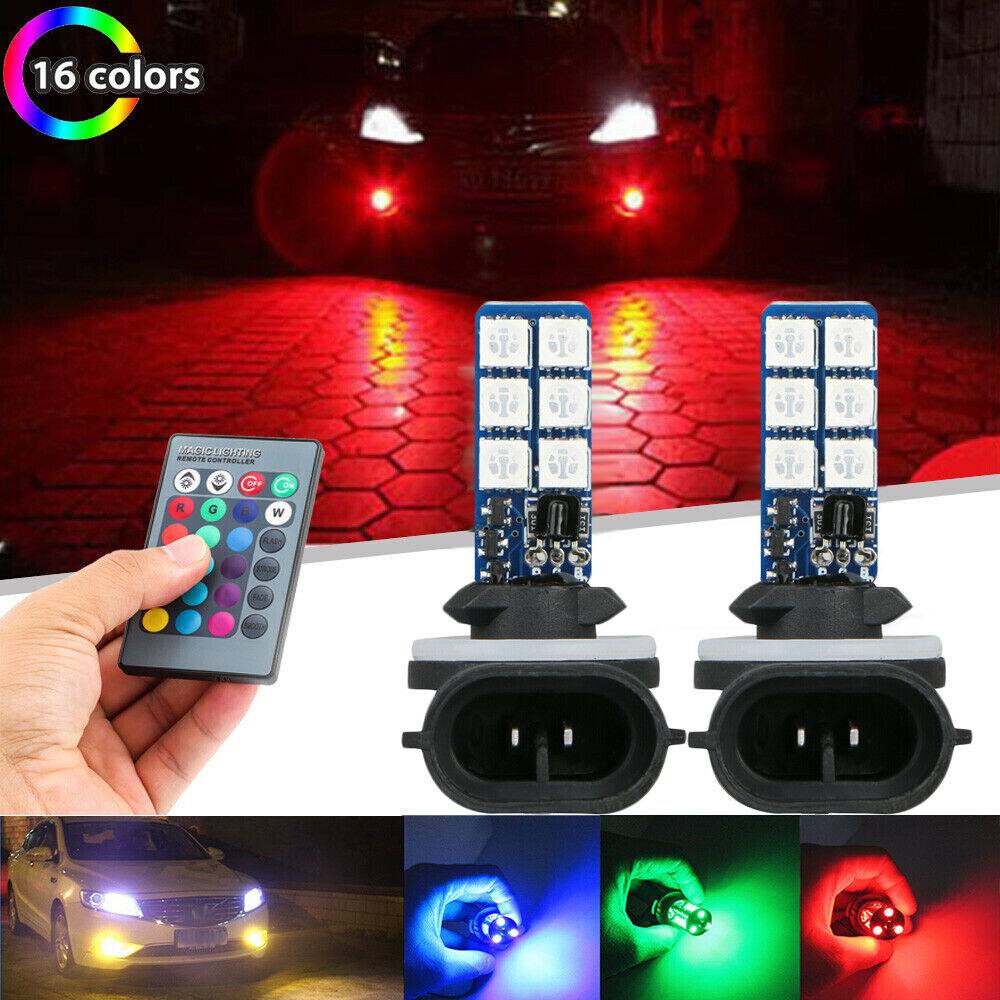 2x RGB Multi-Color 881 5050 LED Car Headlight Fog Light Lamp Bulbs with Remote