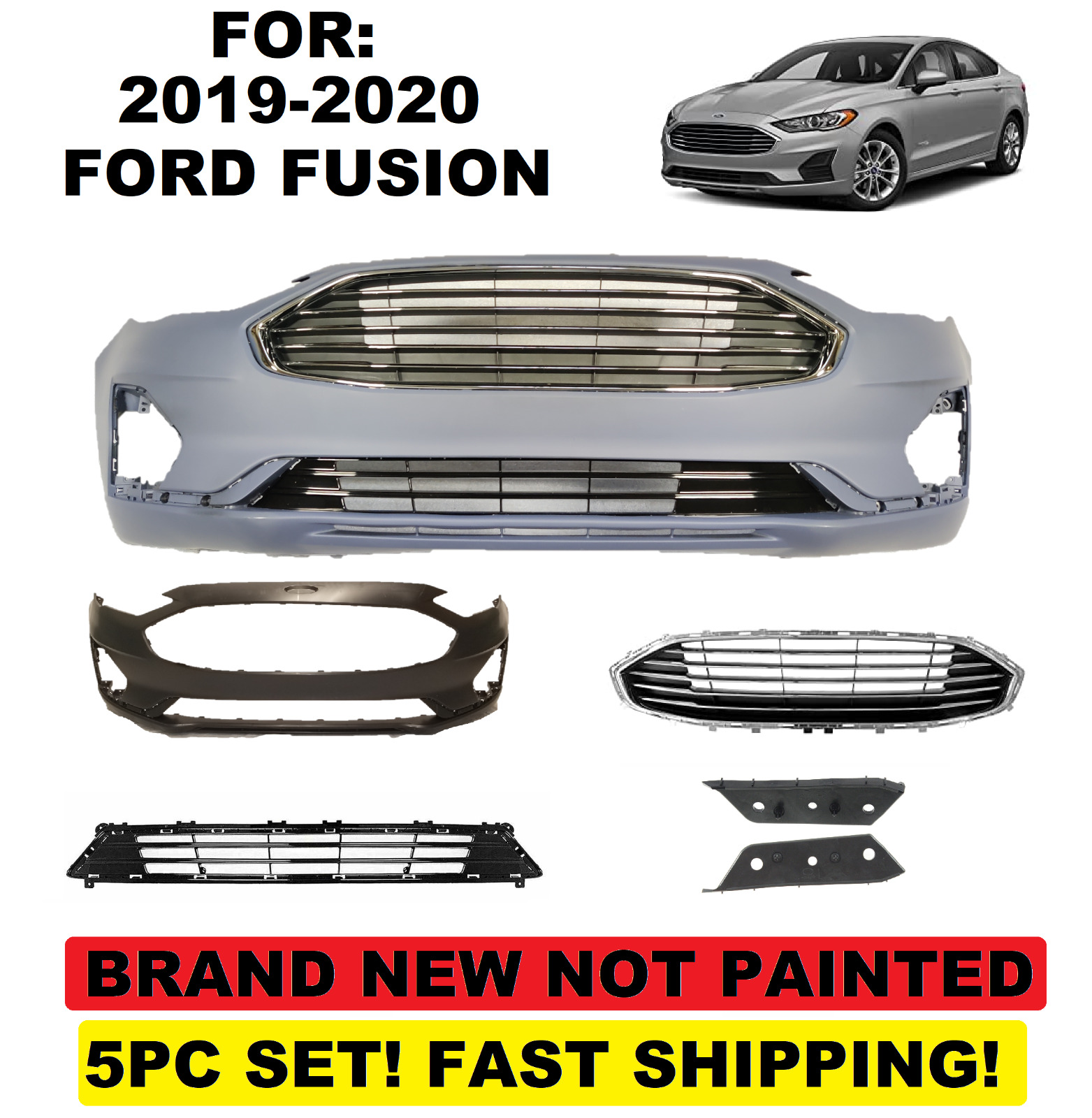 FOR 2019 2020 FUSION FRONT BUMPER with upper grill lower grill