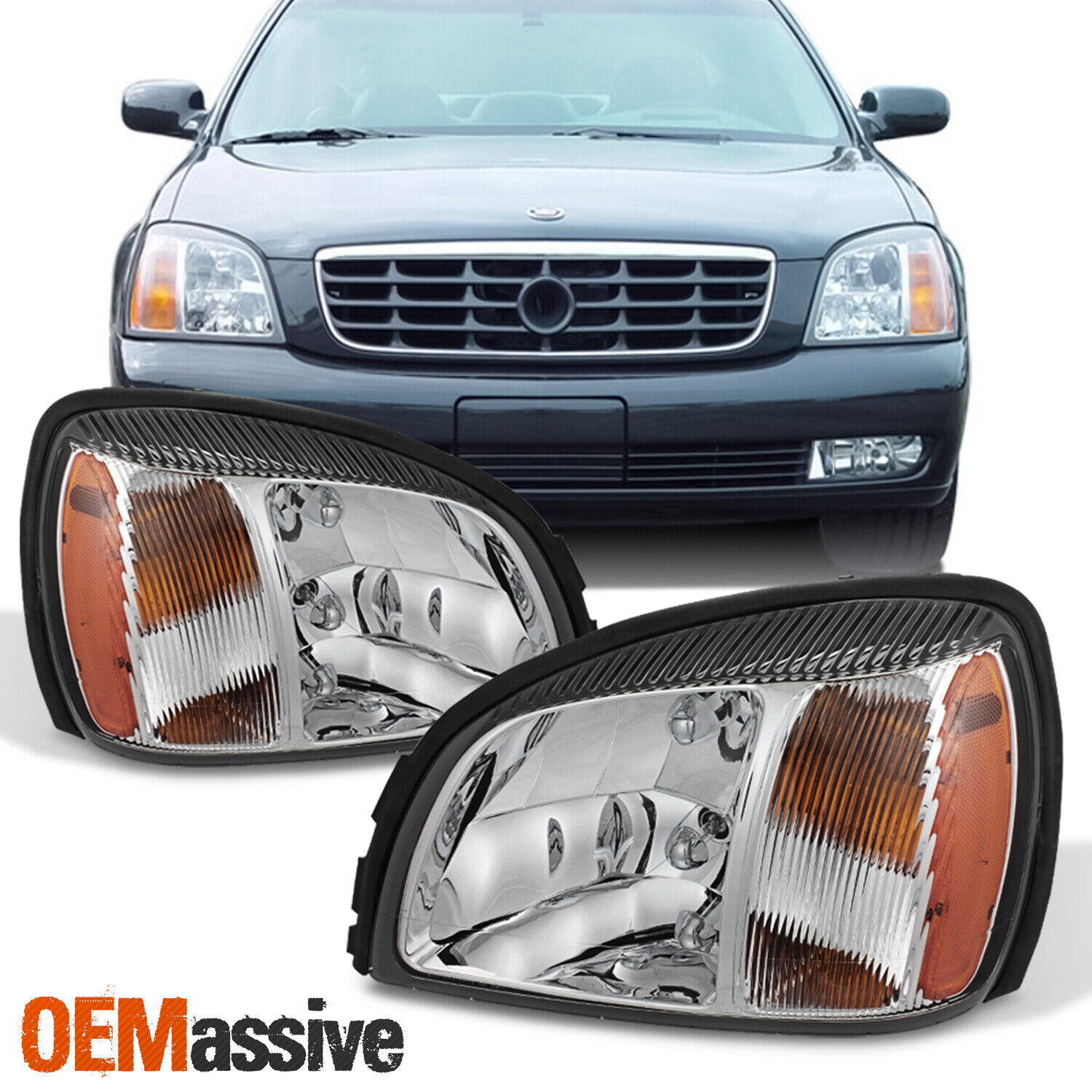 For 2000-2005 Cadillac Deville OE Style Headlights Left+Right Pair w/ Amber Side