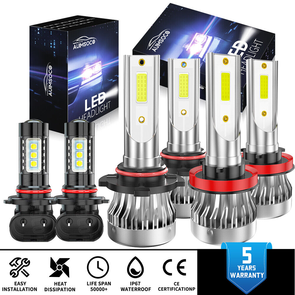 LED Headlight Bulbs + Fog Light Kit For RAM 1500 2500 3500 2009-2018 6x White
