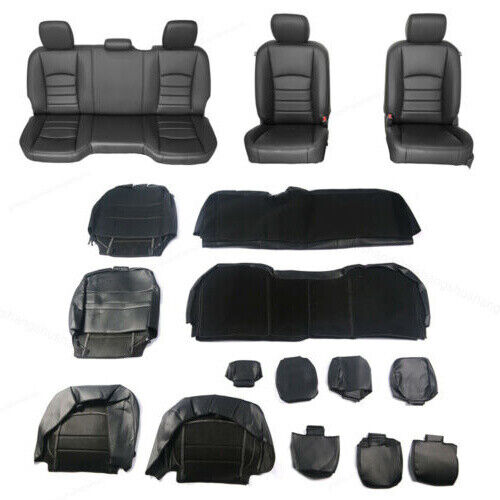 Pu Leather Seat Covers Kit Fits 2013-18 Dodge Ram Crew Cab Black 1500 2500 3500