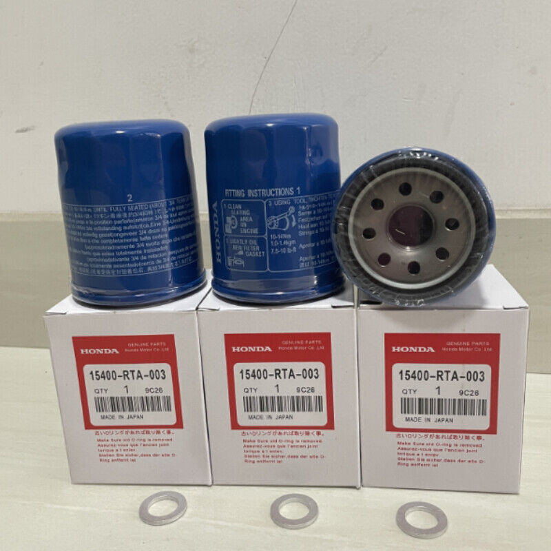 3 Genuine Oil Filters WITH Drain Plug Washer 15400-RTA-003
