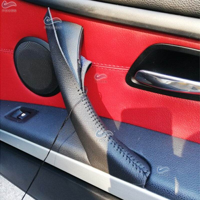 Right Inner Door Handle Pull Black Leather Cover For BMW 3er E90 E91 325 05-12