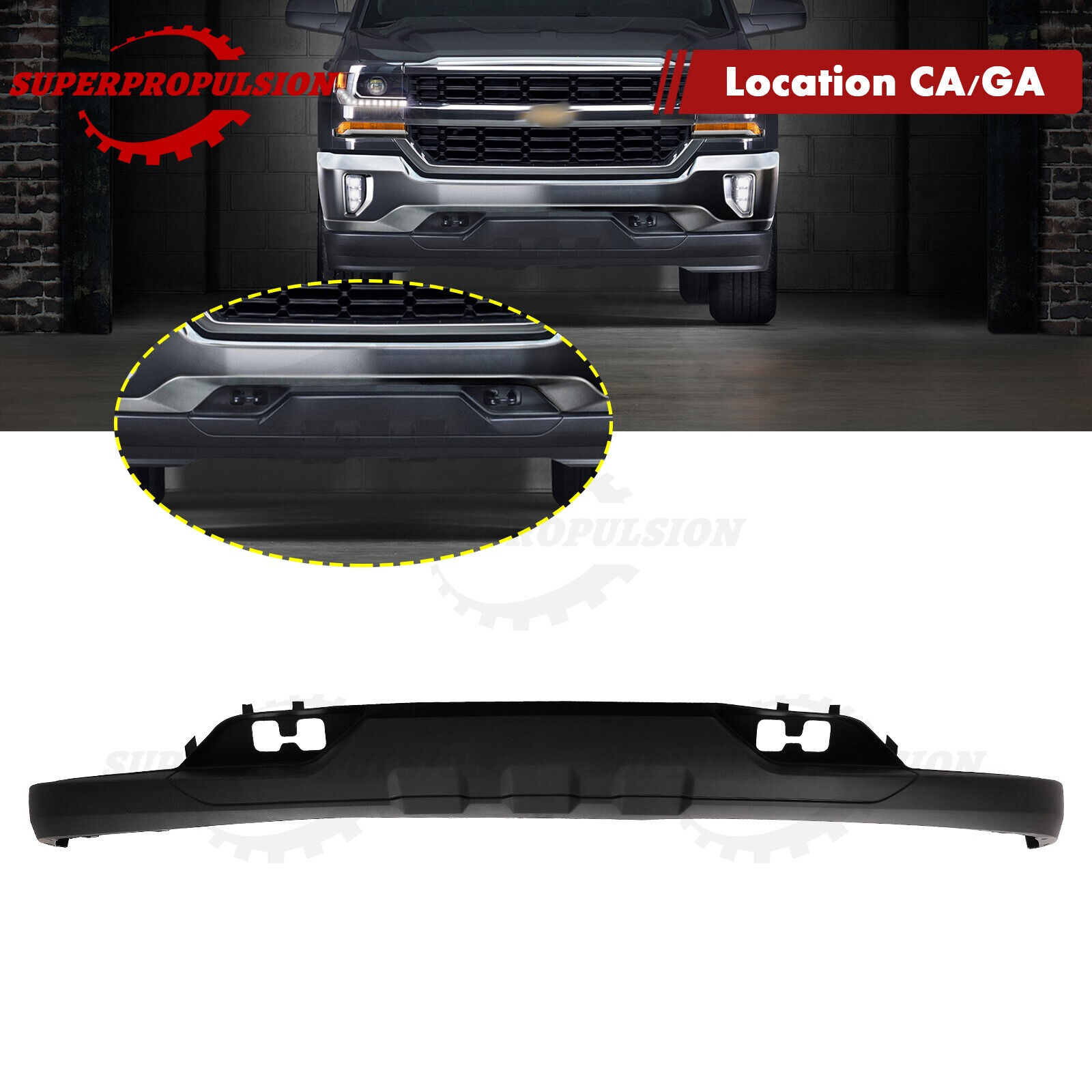 Front Bumper Valance For 2016-2019 Silverado 1500  W/ Tow Hook Holes
