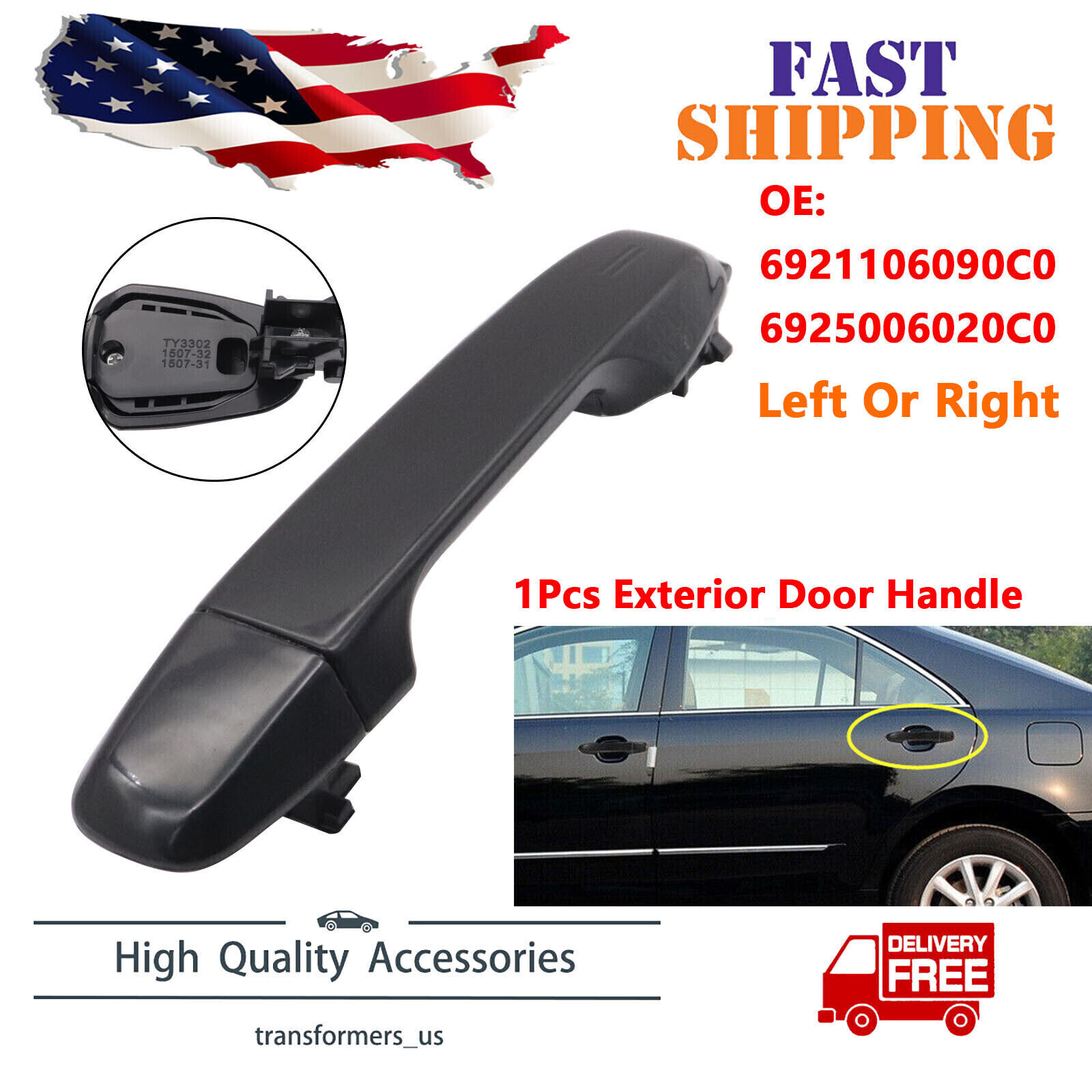 Exterior Door Handle Rear Fit For Toyota Camry 2012-2017 Left Or Right Side