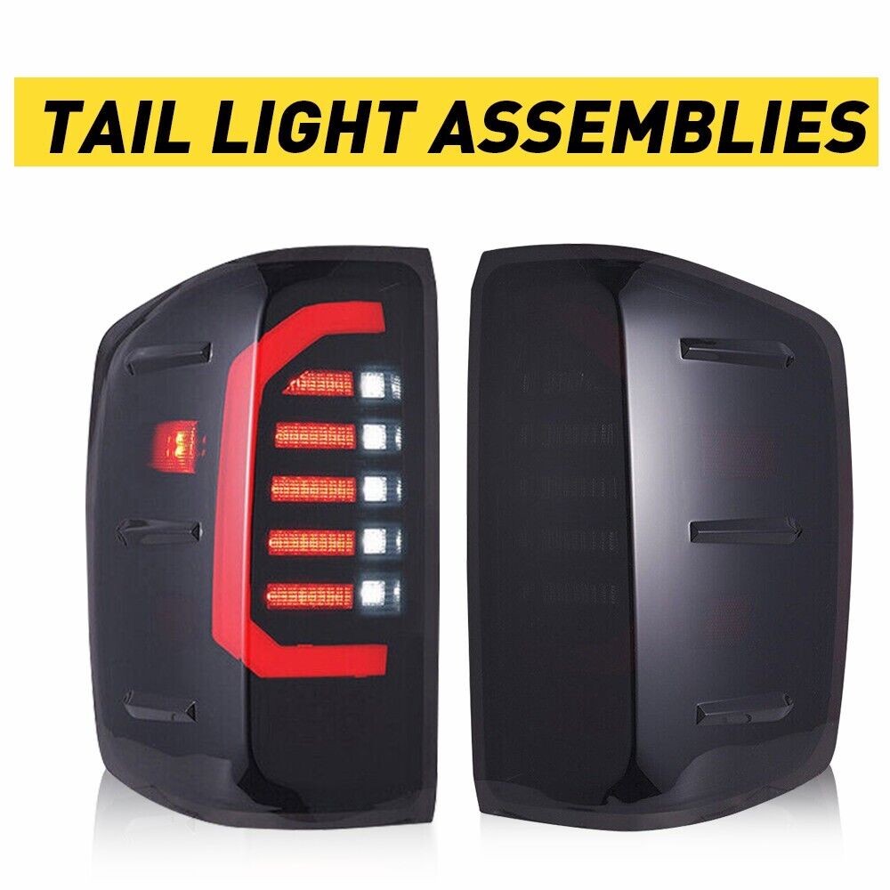 2PCS Set Black LED Tail Lights For 2014-2019 Chevy Silverado 1500 2500 3500 EOA