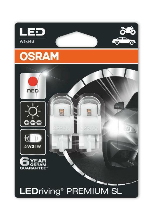 OSRAM LEDriving Premium Red W21W 12V 7905R-02B LED Red Brake Light Bulbs x2