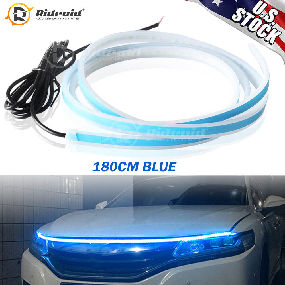 180cm Start Scan Dynamic Blue led LED DRL Hood Light Strip Daytime Running Light