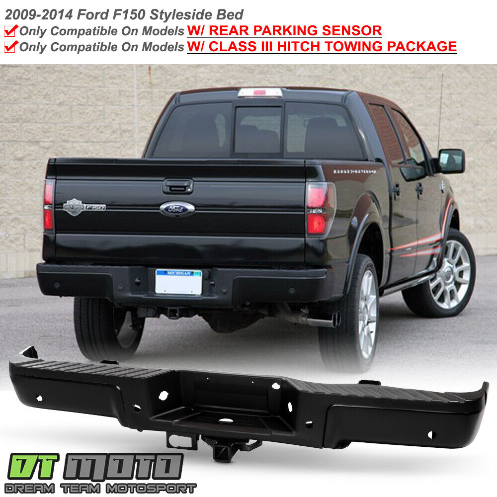 2009-2014 Ford F150 Pickup w/ iii Hitch & Sensor Hole Black Rear Bumper Assembly
