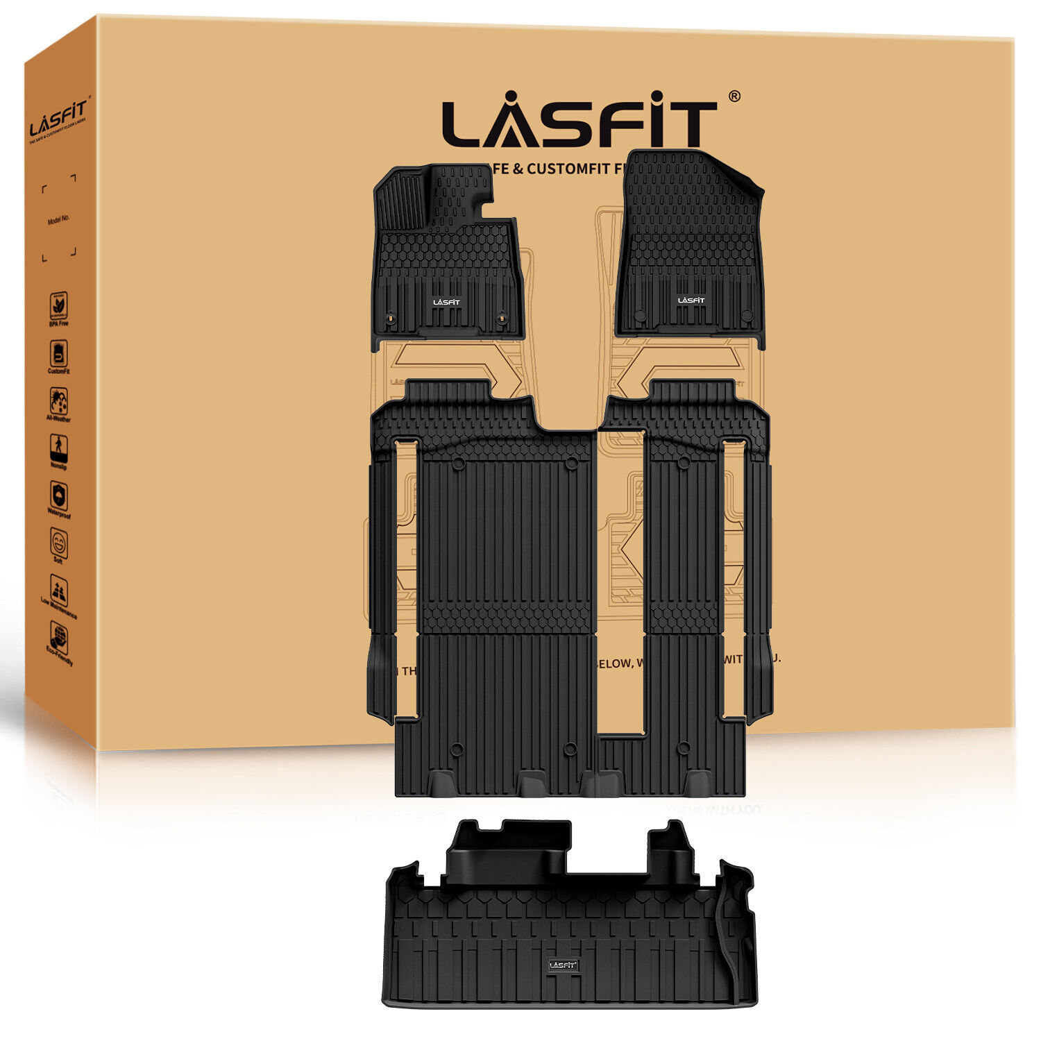 Lasfit Floor Mats for Toyota Sienna 2021-2024 8-Seat with Spare Tire TPE Liners