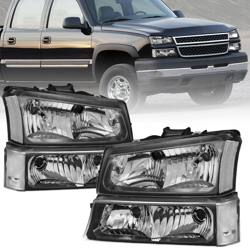Black Headlight & Bumper Lamps For 2003-2006 Chevy Silverado Avalanche 1500 2500