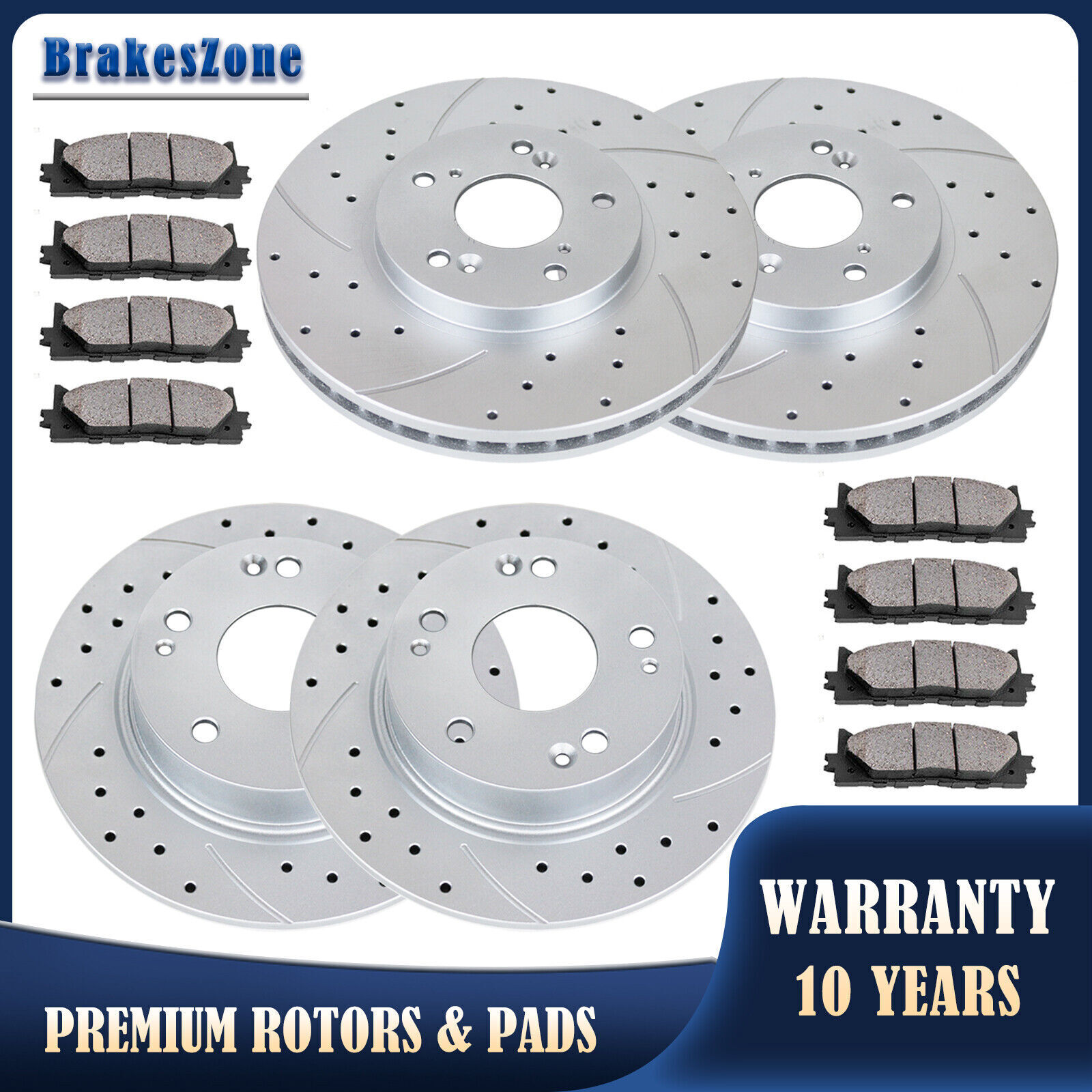​282mm Front and 260mm Rear Brake Rotors Pads fit for Honda Accord 03-07 Slotted