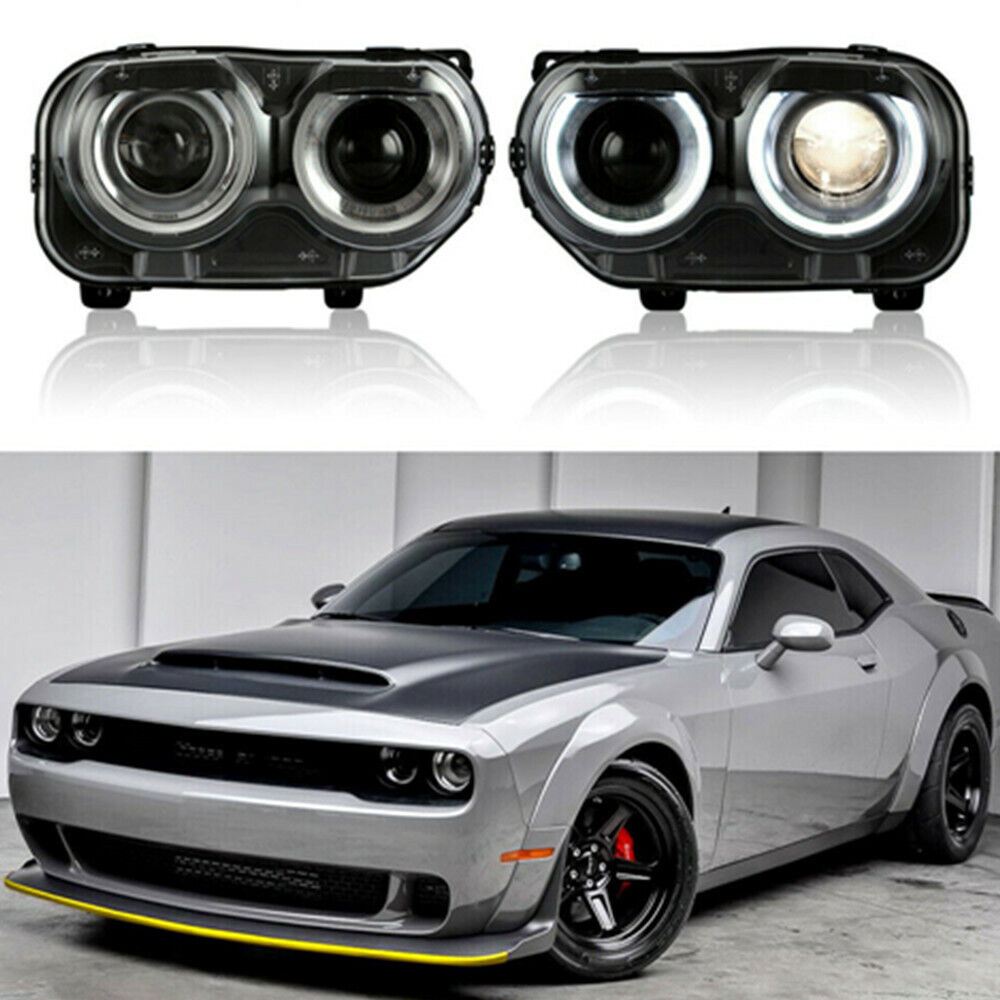Pair LED DRL Projector Headlights Front Lamps Fit For 2015-2022 Dodge Challenger