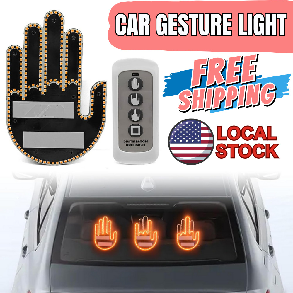 Car Middle Finger Gesture Light Remote Funny Road Rage Signs Rear Window Lights