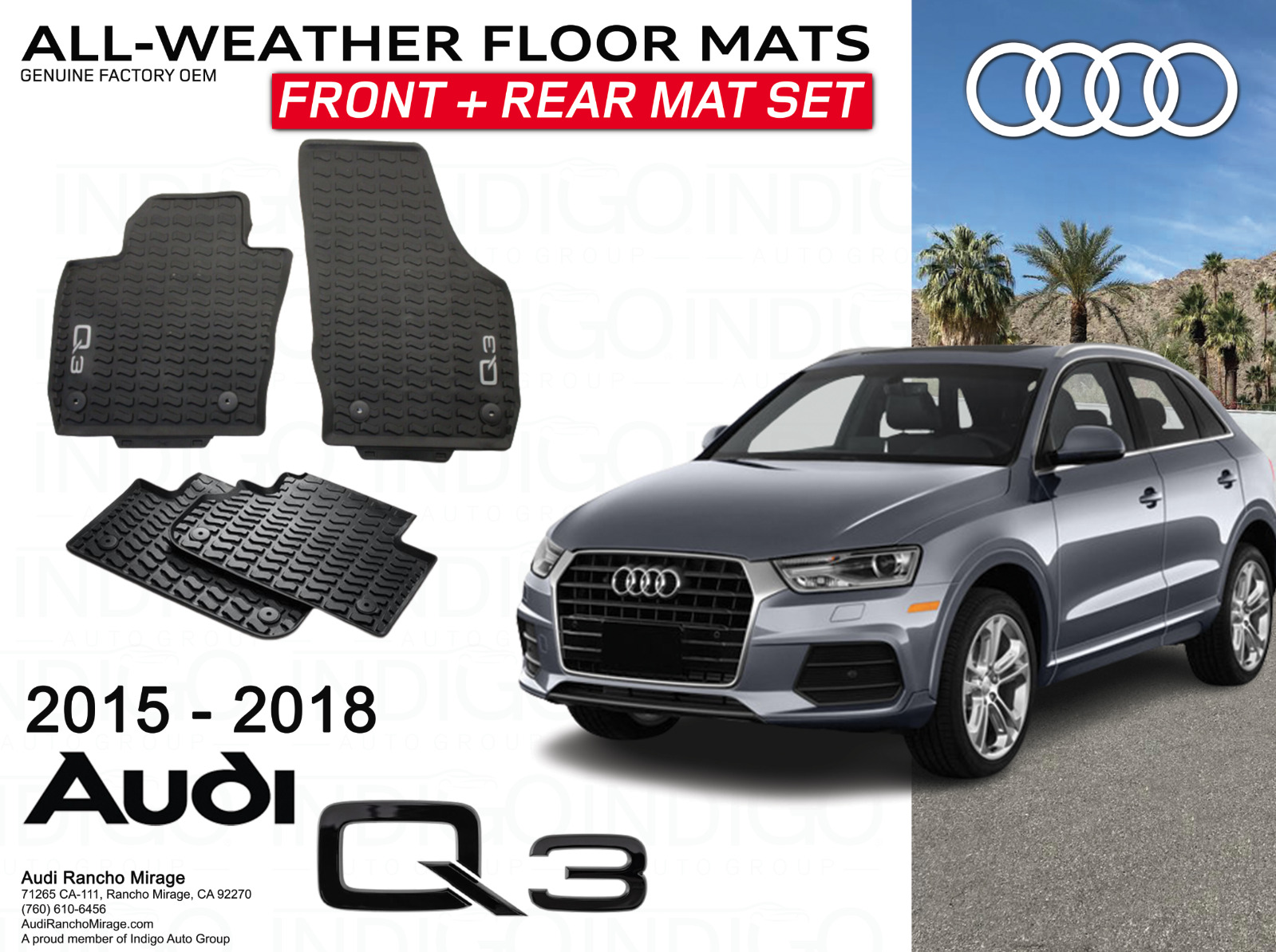 Genuine Audi Q3 All Weather Front + Rear Floor Mat Set Rubber Black OEM