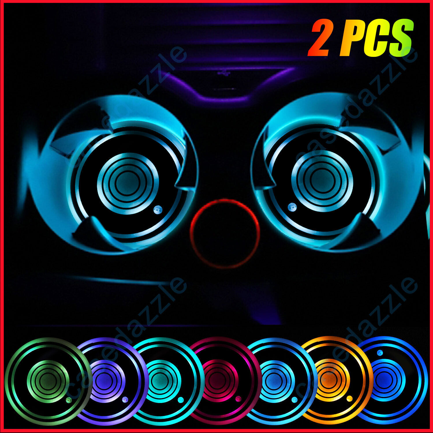 2X Cup Pad Car Accessories LED Light Cover Interior Decoration Lamp 7 Colors -US