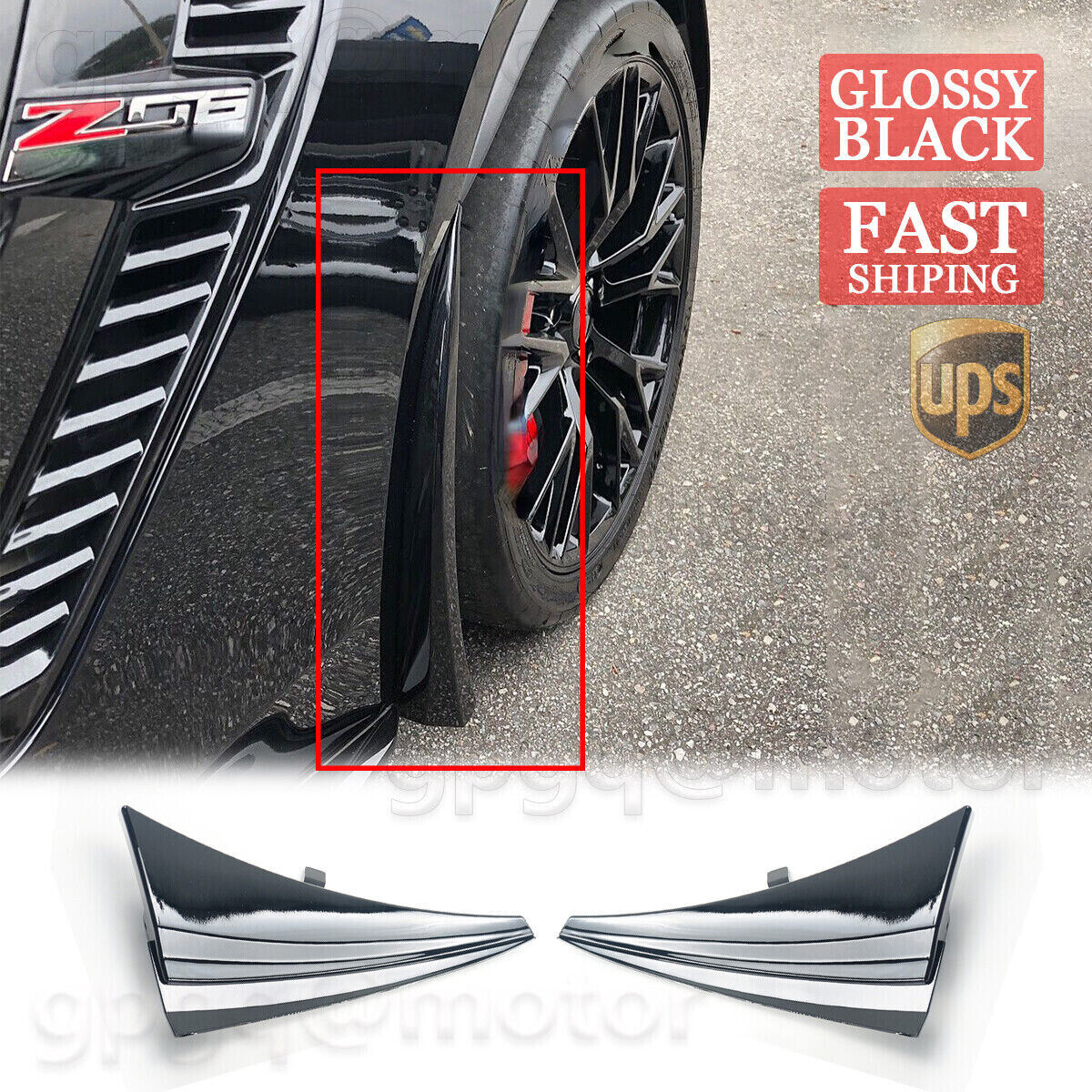 For Corvette C7 GM XL Extended 2014-19 Gloss Black Front Splash Guards Mud Flaps