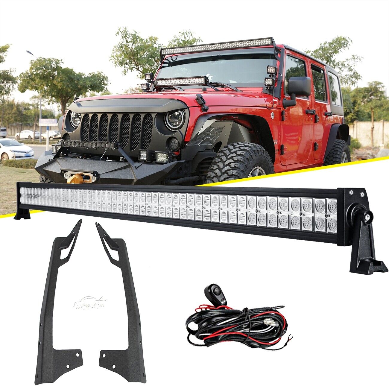 52INCH 700W Led Light Bar Combo+Mounting Bracket For Jeep Wrangler JK Rubicon 50