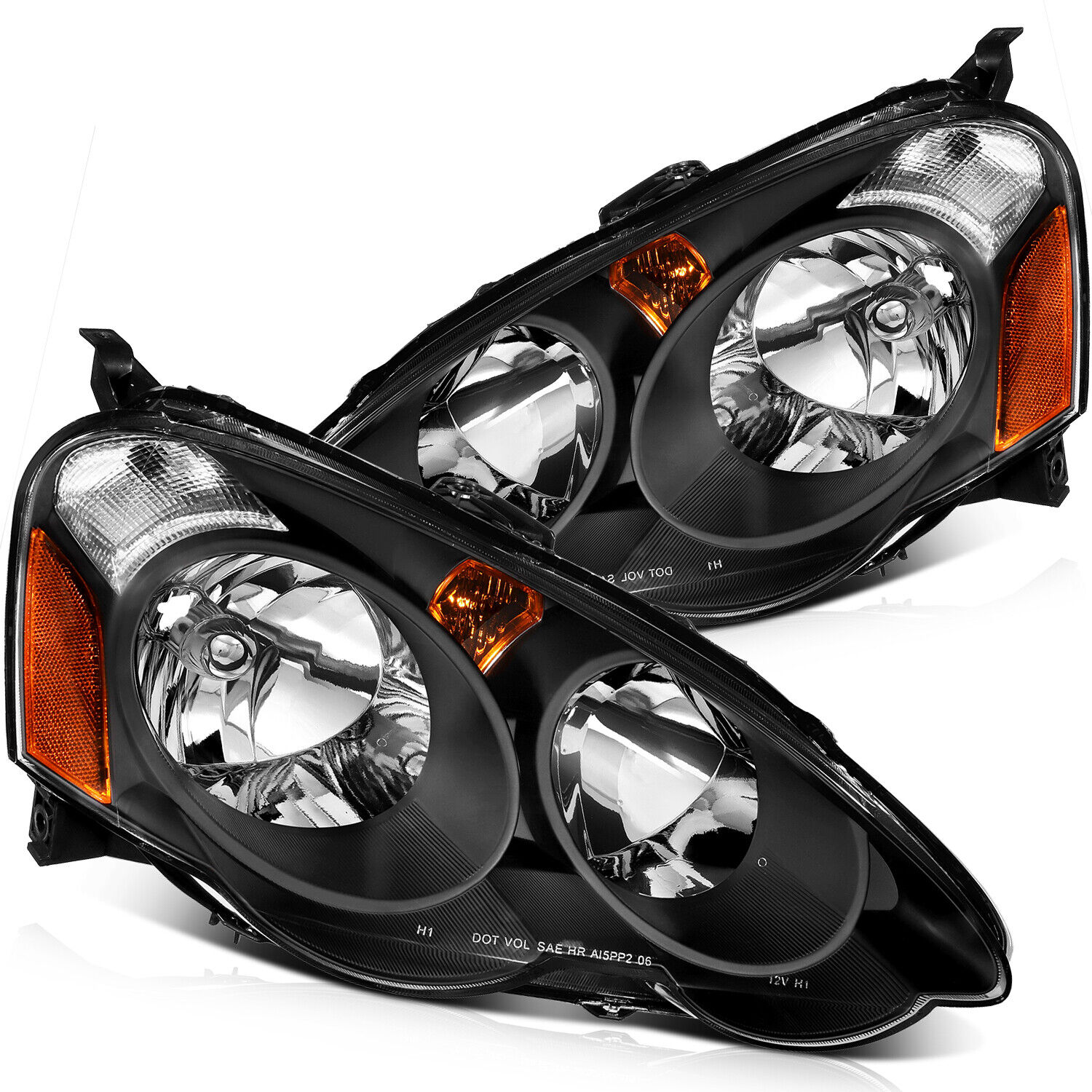 Pair Headlights Assembly For 2002-2004 Acura RSX Coupe 2-Door Black Headlamps