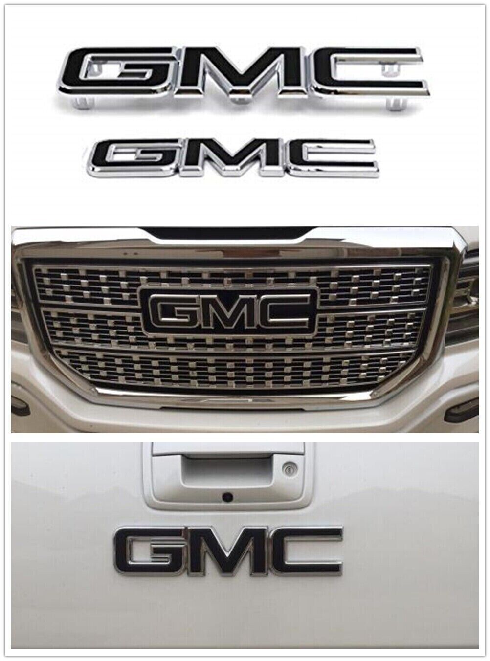2PCS FOR 15-19 GMC SIERRA CHROME AND BLACK GRILL FRONT  & REAR TAILGATE EMBLEM